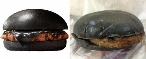 Image of real black burger side by side
